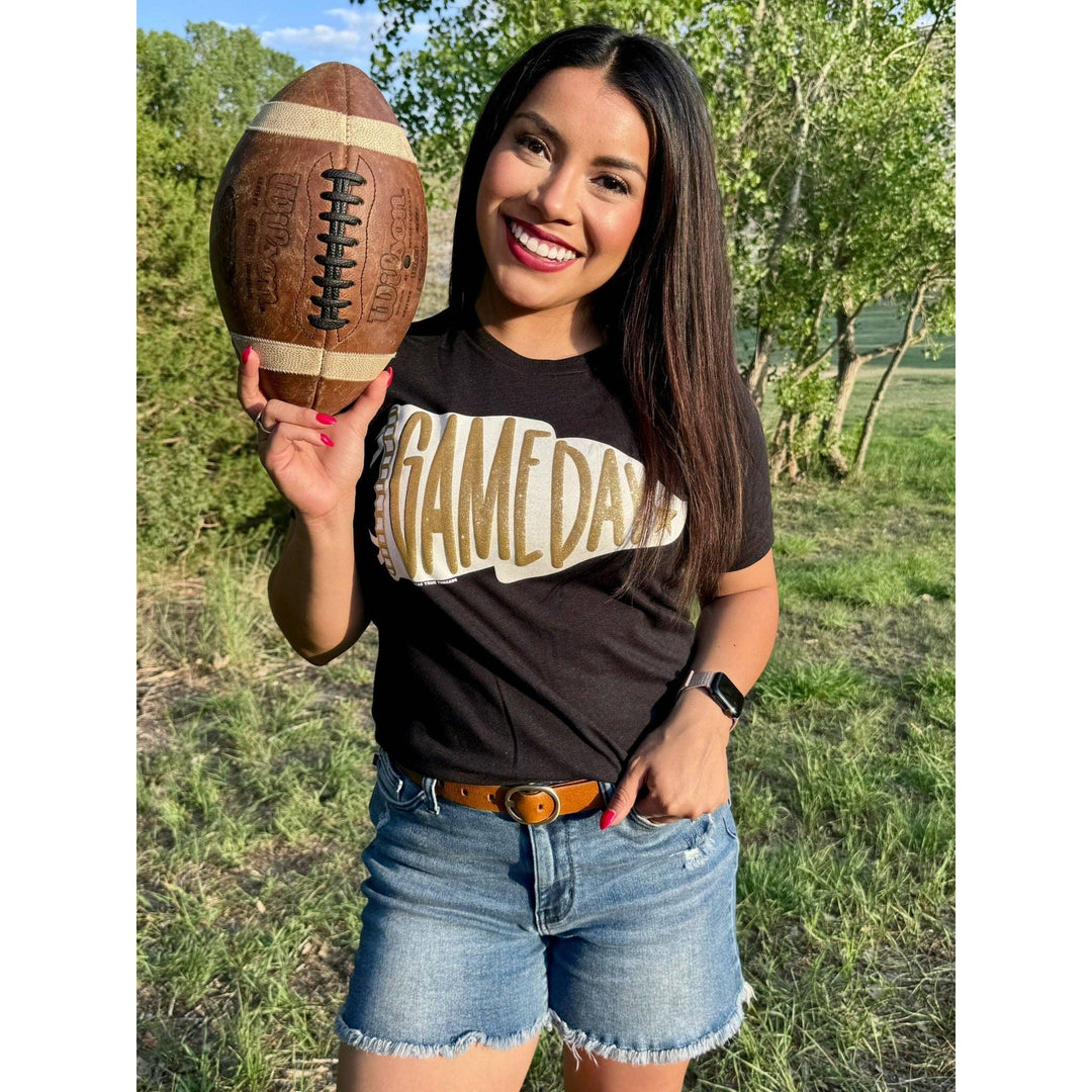 Pennant Game Day in White Ink with Glitter Puff Tee