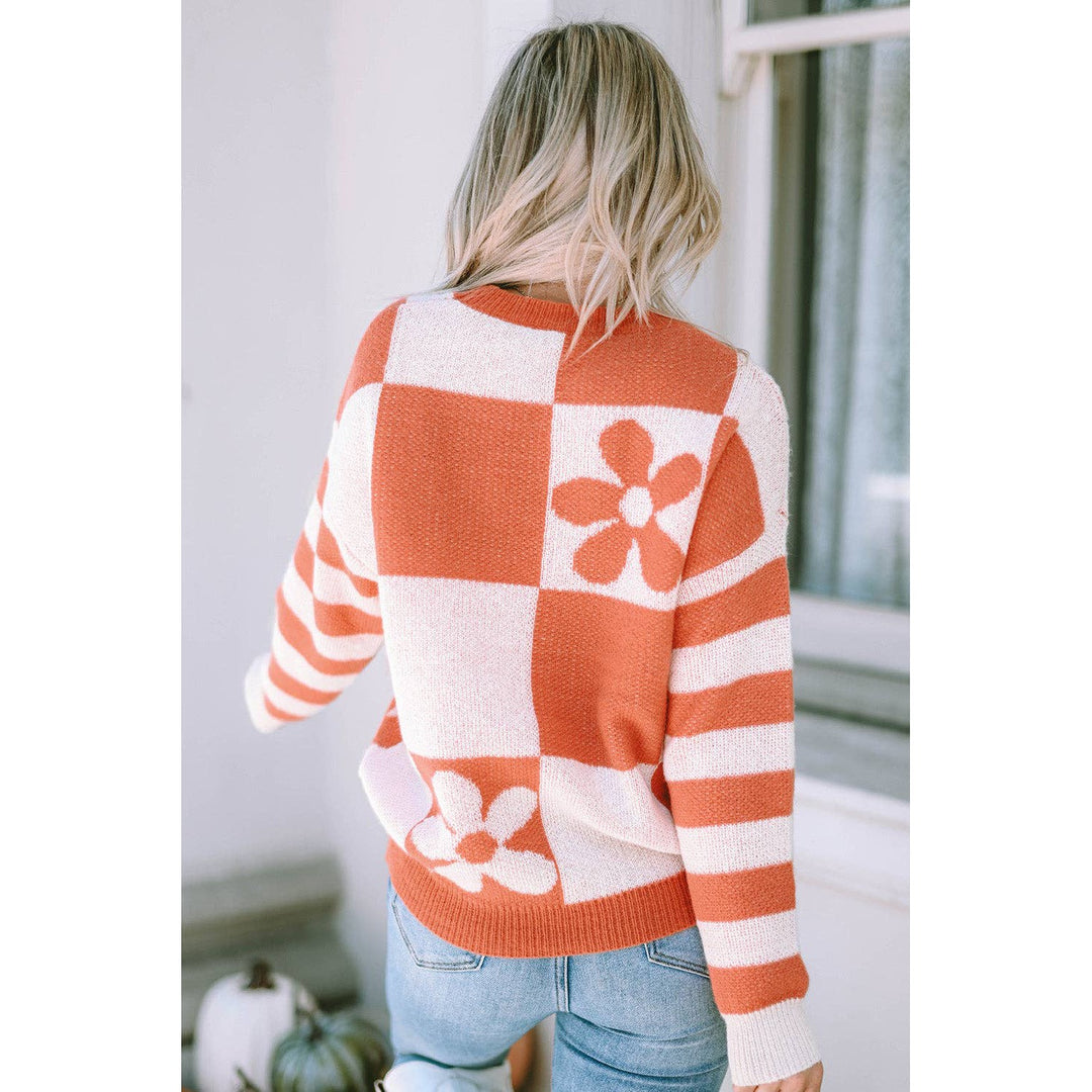 Miller Checkered Floral Striped Sleeve Sweater