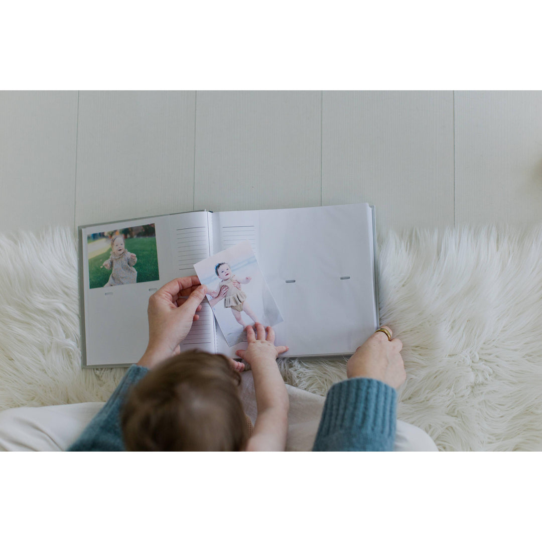 Baby Photo Album Keepsake — Gray Polka Dot with Cover Photo Window