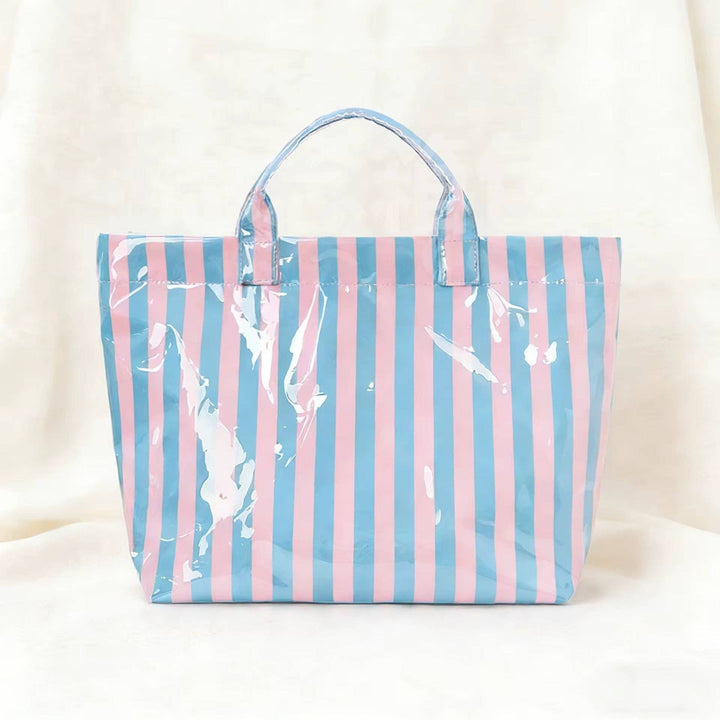 Preppy Pool Tote Bag Striped Vinyl Beach Tote