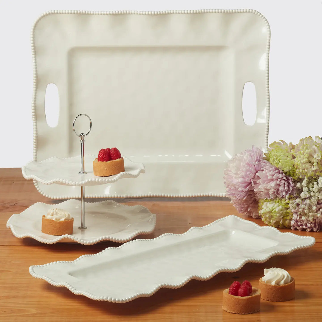 Perlette Cream Melamine Two-Tier Serving Stand by Certified International