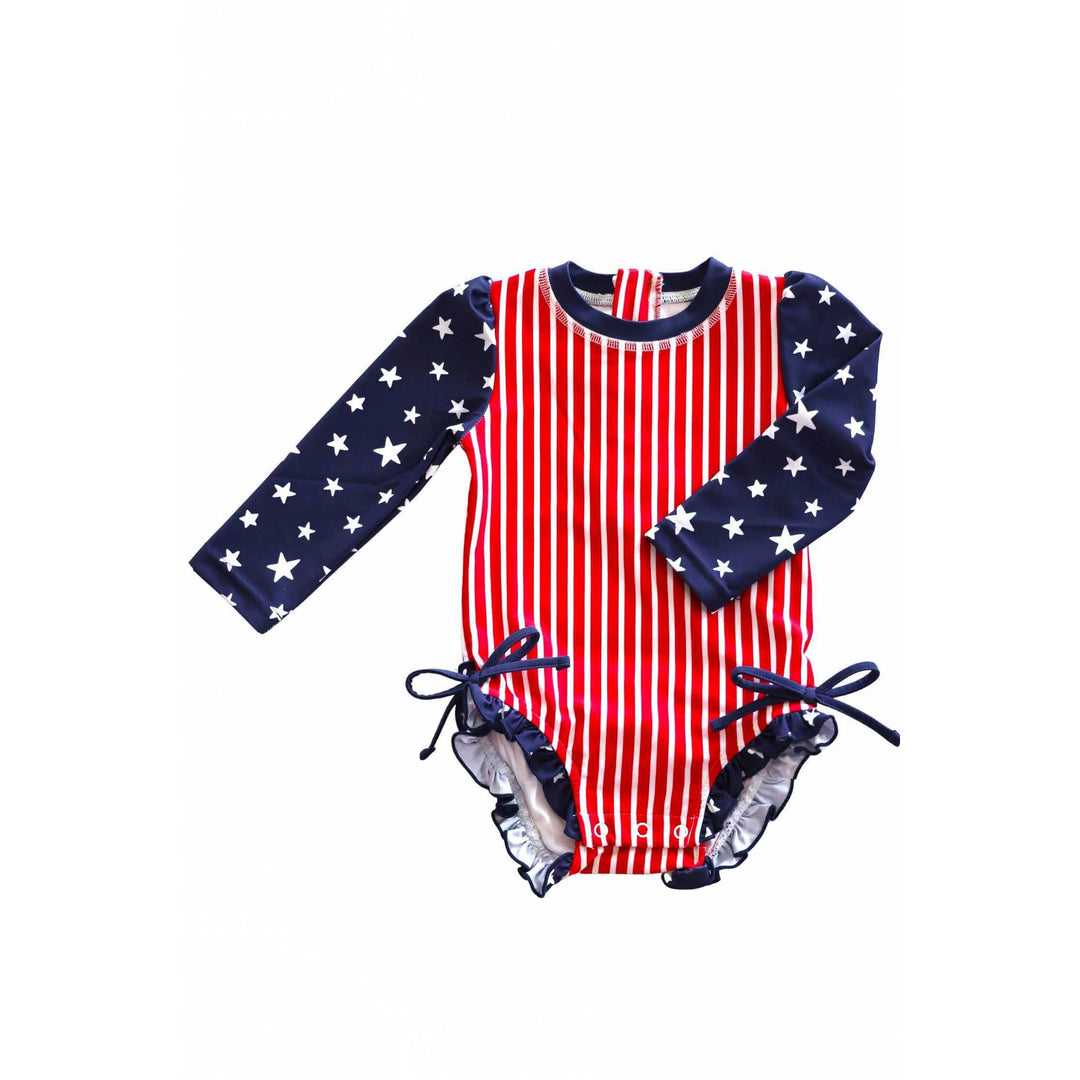 Long Sleeve Rash Guard With Ruffle Bottom | Stars &amp; Stripes Party