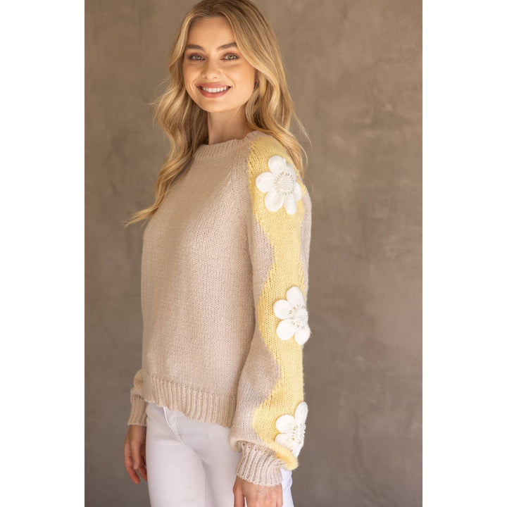 Floral Embroidered Long Sleeve Knit Sweater
