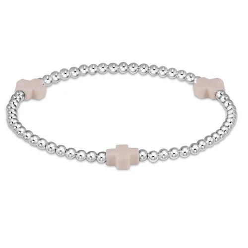 signature cross sterling pattern 3mm bead bracelet - off-white