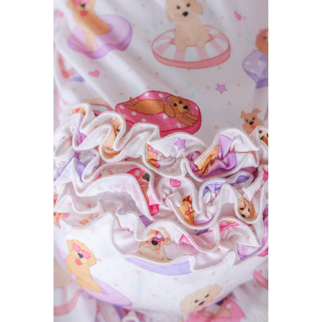 Ruffle Zipper Footie | Poolside Pups Pink