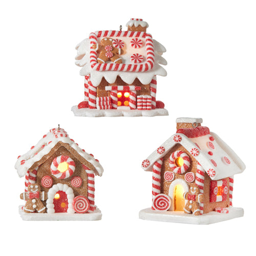 3.25" LIGHTED GINGERBREAD HOUSE ORNAMENT