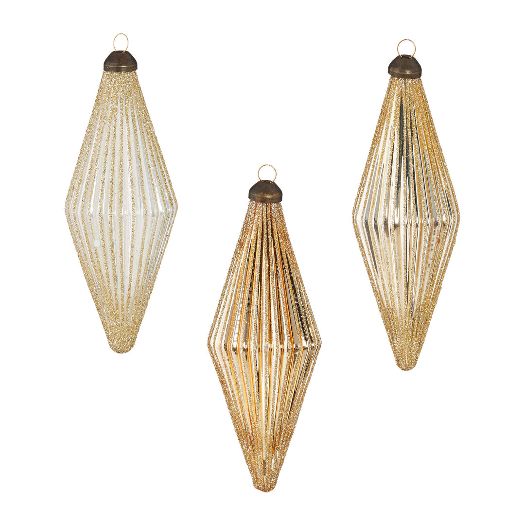 RAZ 5.5" Glittered Diamond Ribbed Ornament - Style 3