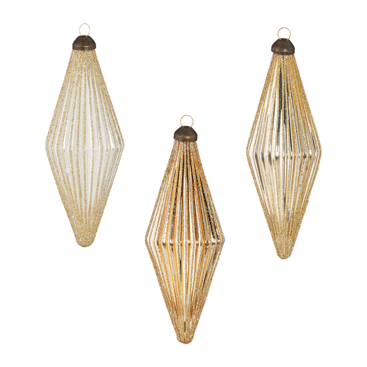 RAZ 5.5" Glittered Diamond Ribbed Ornament - Style 3