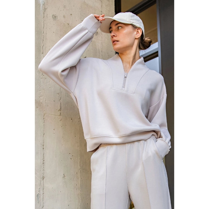 Modal Poy Span Scuba Luxe V- Neck Jacket &amp; Pintuck Pant