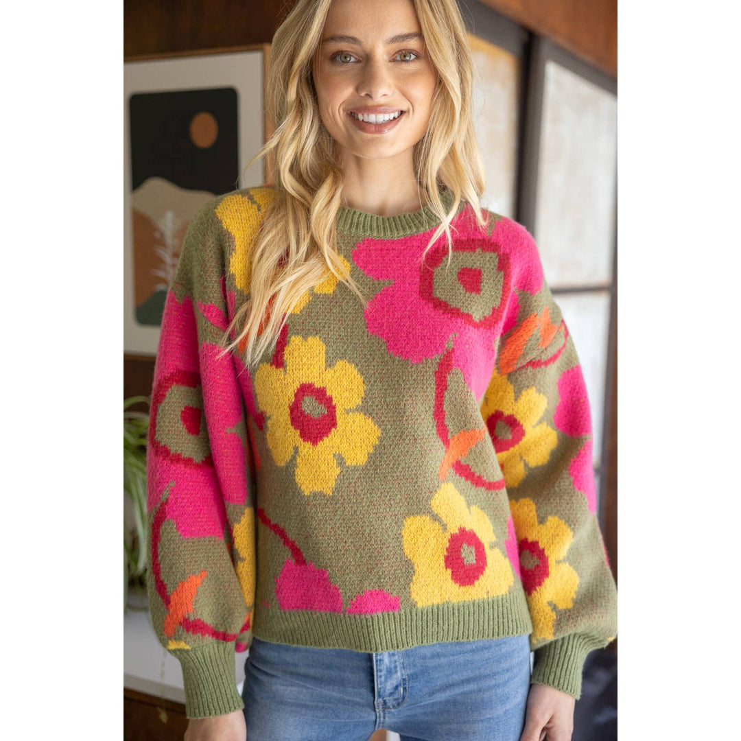 Multi Color Floral Long Sleeve Sweater