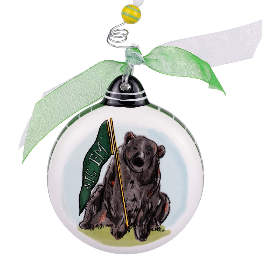 Baylor Mascot Puff Ornament back view — Baylor team colors in a collectible Glory Haus ornament.