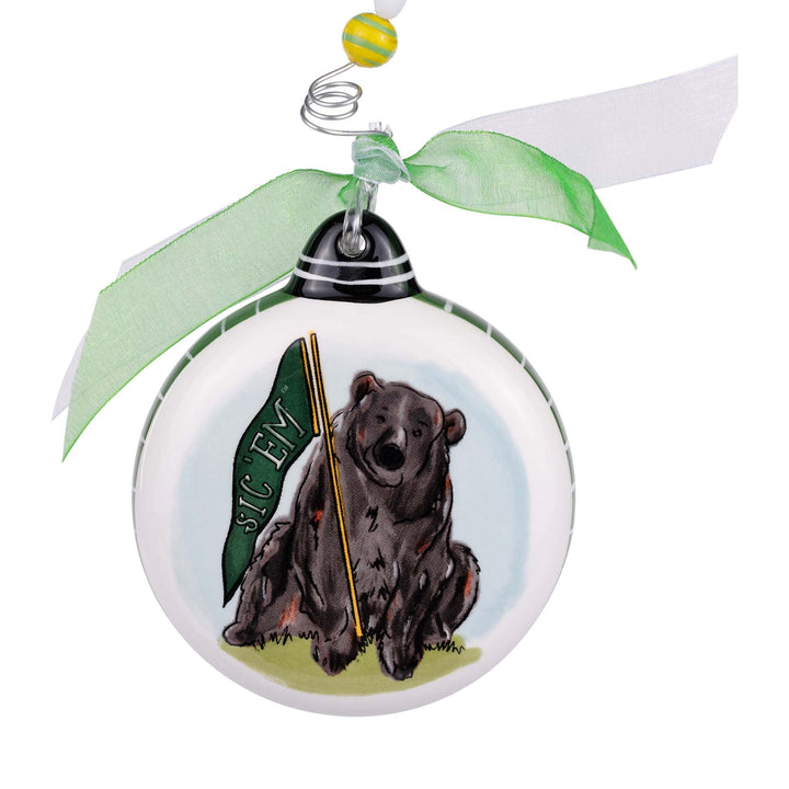 Baylor Mascot Puff Ornament back view — Baylor team colors in a collectible Glory Haus ornament.