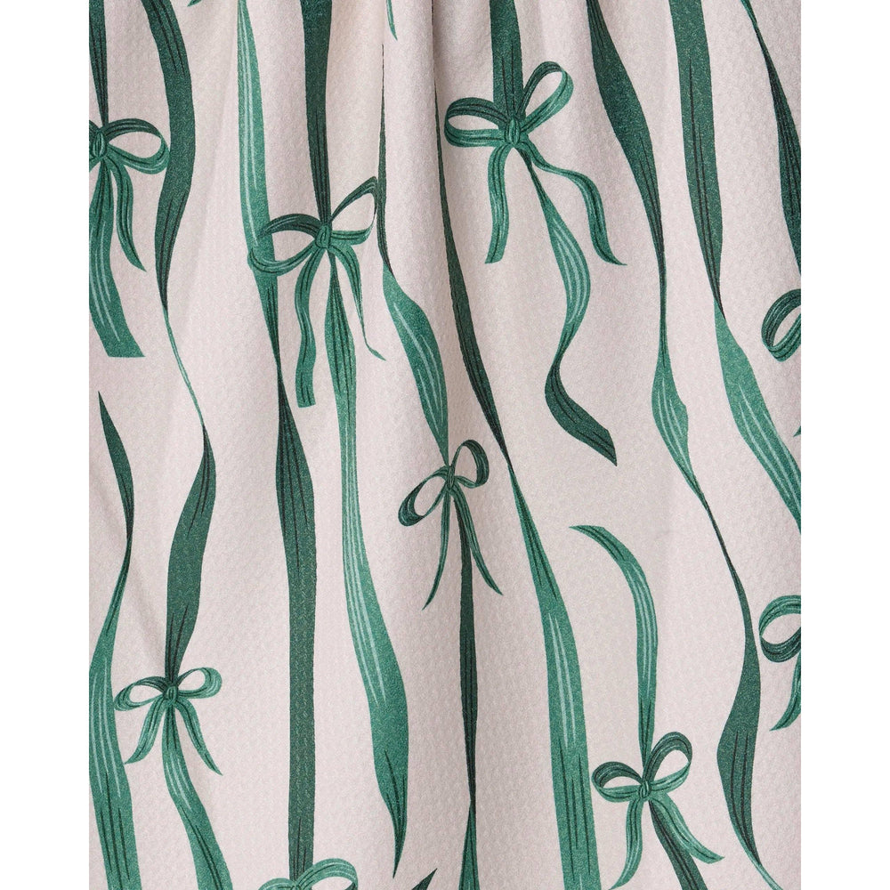 Geometry House Falling Ribbon Tea Towel in the Fir green colorway.