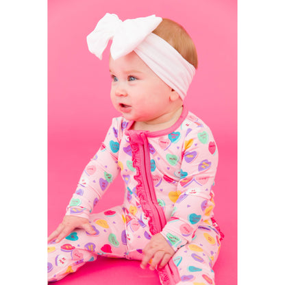 Baby Girls Be My Valentine Bamboo Viscose Footed Ruffle One Piece Pajama