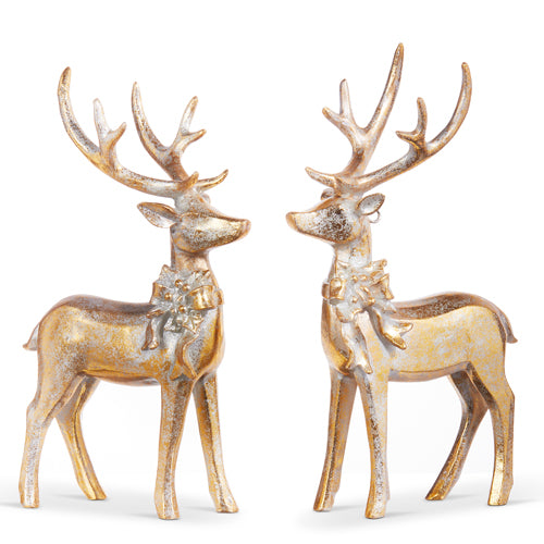 7" Aged Gold Deer with Bow Ornament