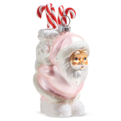 5" Pink Santa With Candy Cane Ornaments