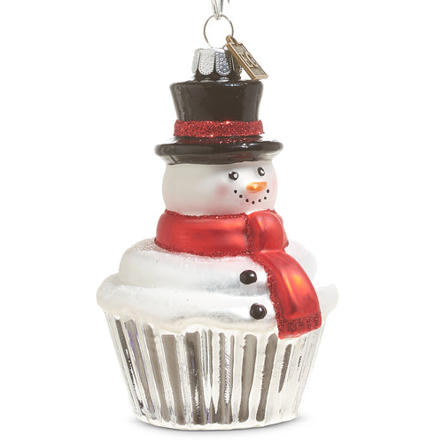 EC 4" MELTING SNOWMAN CUPCAKE ORNAMENT