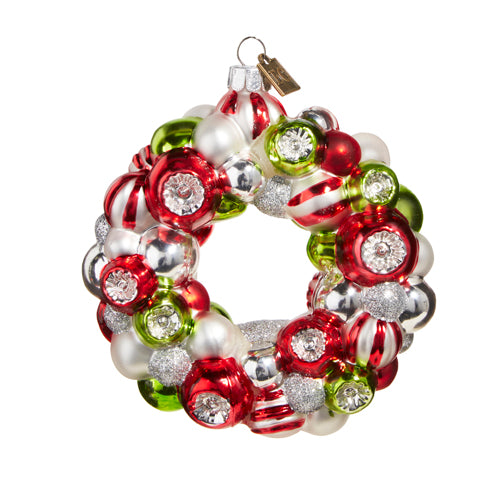 EC 4" RED, GREEN AND WHITE WREATH ORNAMENT