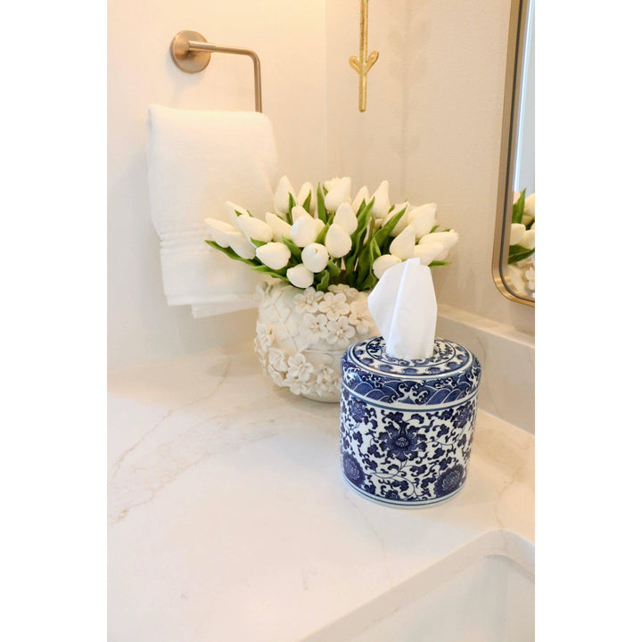 The Marlo Botanical Ceramic Tissue Box Cover – Hand-Painted Decorative Vessel