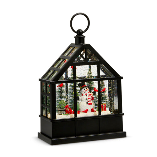 9.5" Snowman and Cardinal Lighted Water Greenhouse