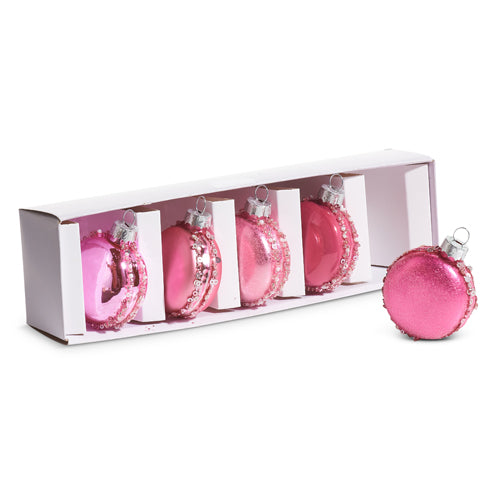 2" box of pink macaroon ornaments