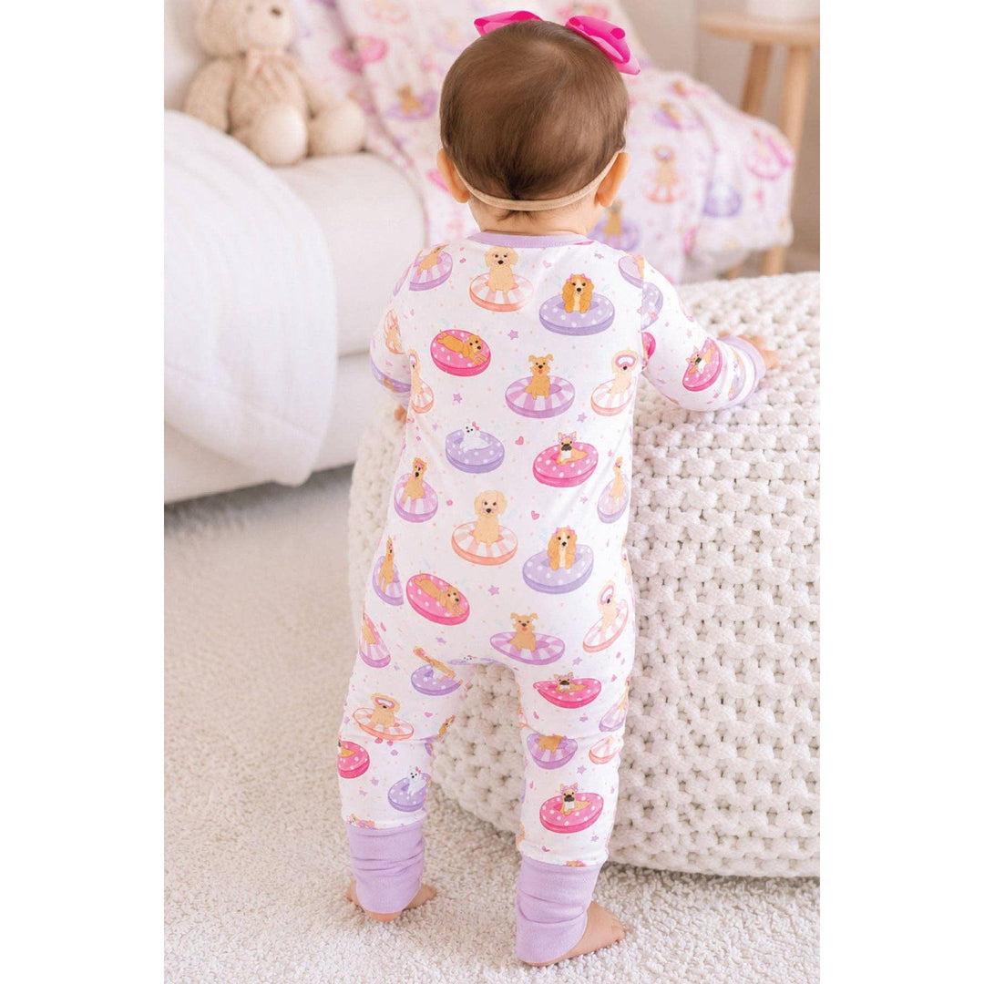Convertible Zip Romper | Poolside Pups Pink