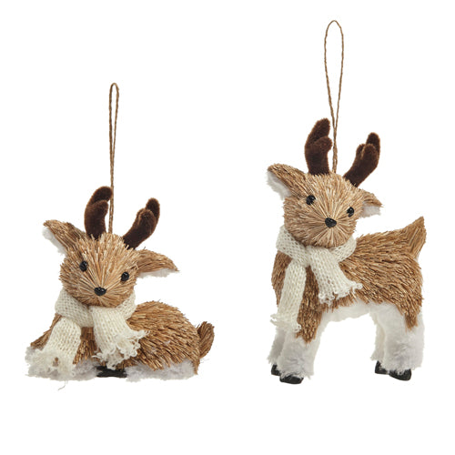 7" Natural Deer with Scarf Ornament