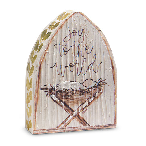8" JESUS IN MANGER TEXTURED WOOD BLOCK