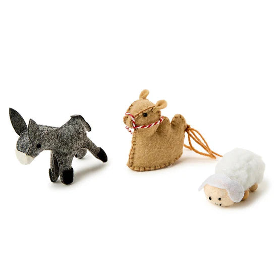 Star Bright 10 Pc Hand-crafted Nativity Keepsake Set in Gift Box Includes: Mary with Baby Jesus, Joseph, Angel, 3 Kings, Donkey, Sheep, Camel, Stable - Felt/Schima Superba Wood/Cardboard