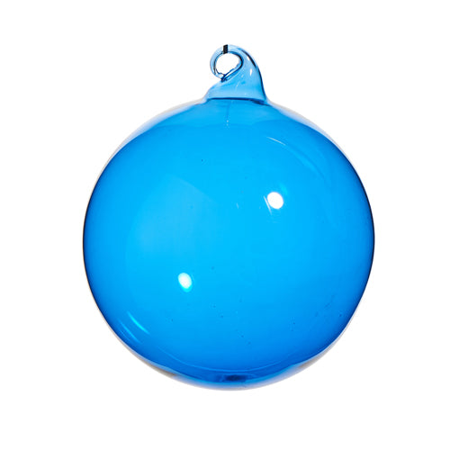 4" Blue Sheer Blown Glass Ball Ornament