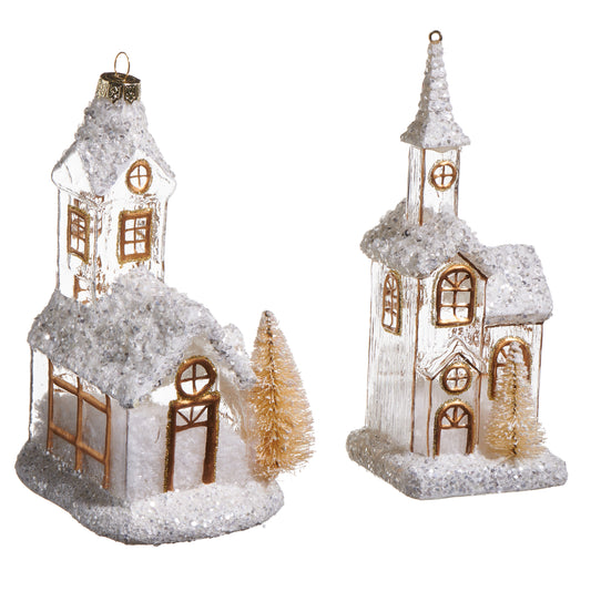 6.25" White Gold Church Ornament