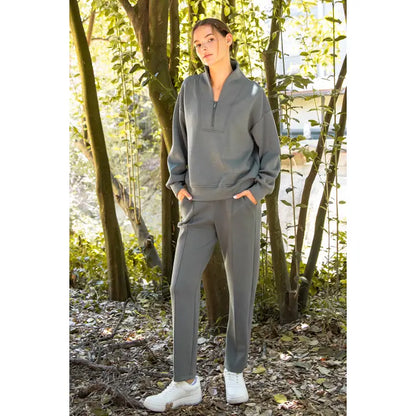 Modal Poy Span Scuba Luxe V- Neck Jacket & Pintuck Pant