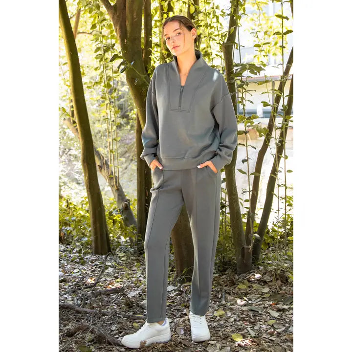 Modal Poy Span Scuba Luxe V- Neck Jacket &amp; Pintuck Pant