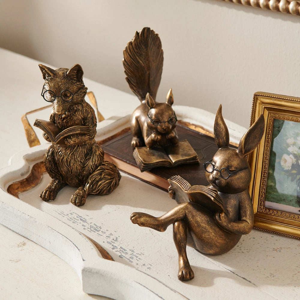 6.25" Antique Gold Reading Forest Friends