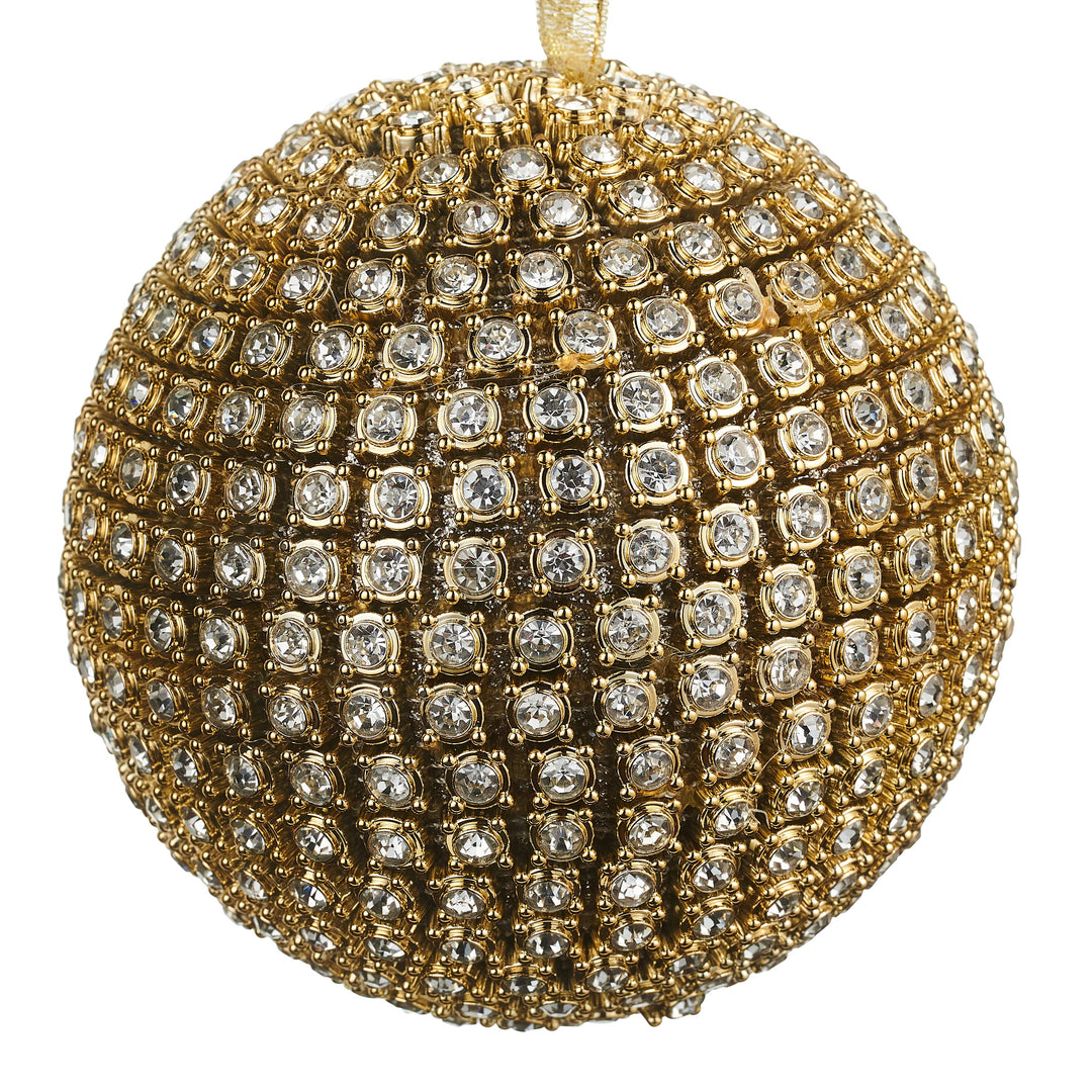 Gold rhinestone ball Christmas ornament, 5 inch, RAZ Imports.