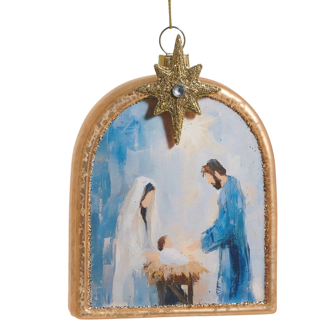 Holy Family nativity arch Christmas ornament, 4.5 inch glass, RAZ Imports