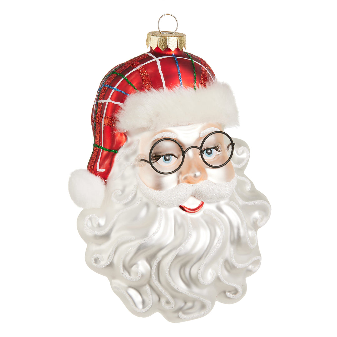 RAZ 6.5" Santa Head Ornament featuring a beautifully crafted glass design.