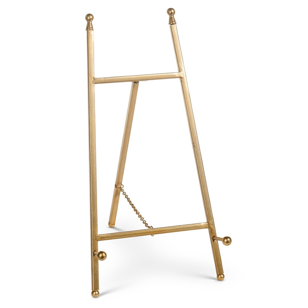 RAZ 13" Easel featuring a sleek gold iron design for displaying art and photos.