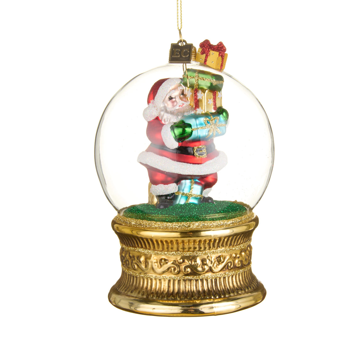 RAZ EC 4.75" The Gift Giver Globe Ornament featuring an intricate gold glass design by Eric Cortina.