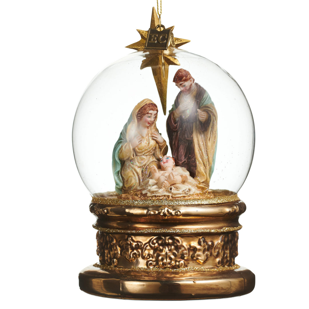 RAZ EC 5.5" The Blessed Birth Globe Ornament featuring a beautiful nativity scene inside a glass globe design by Eric Cortina.
