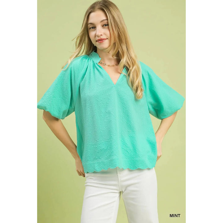 42POPS Corded Rib Pocket Top in Mint &amp; Ocean Blue | Bella Gifts