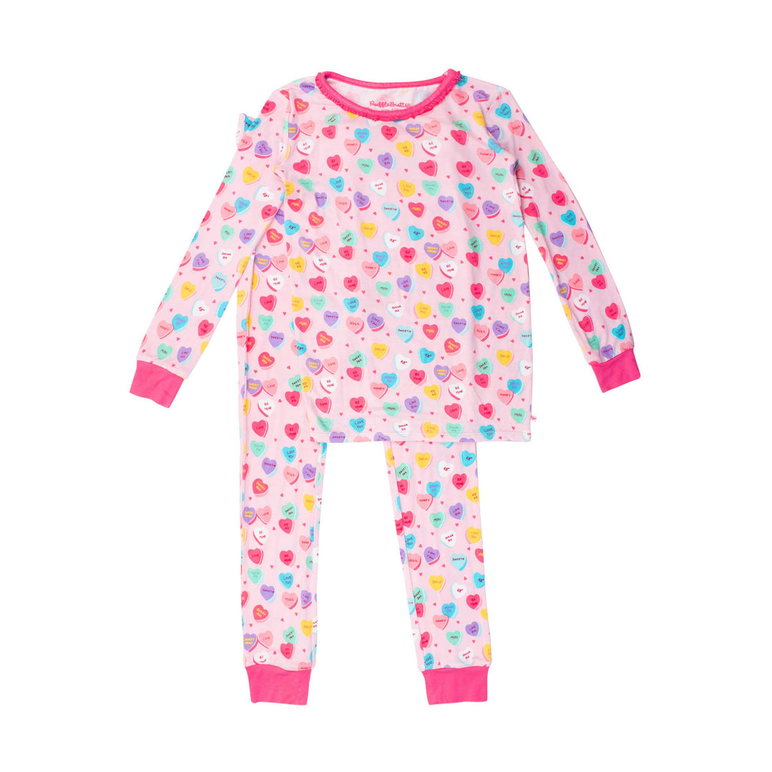Girls Be My Valentine Bamboo Viscose Ruffle Long Sleeve Pajama Set