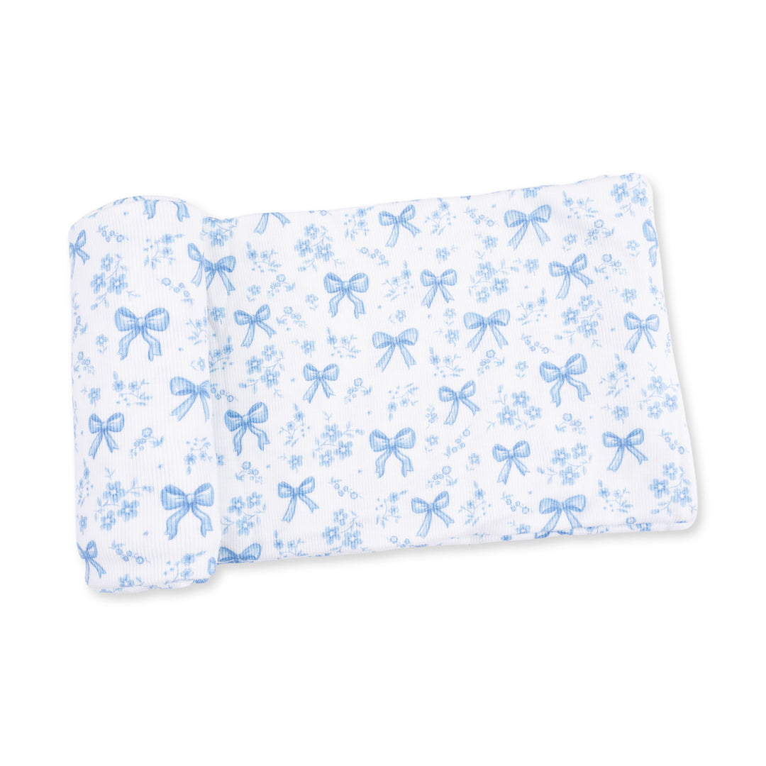 Angel Dear Blue Bows and Flowers Swaddle Blanket Off White &amp; Blue
