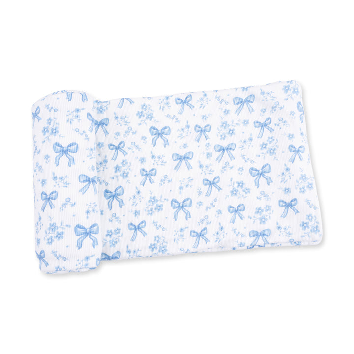 Angel Dear Blue Bows and Flowers Swaddle Blanket Off White &amp; Blue