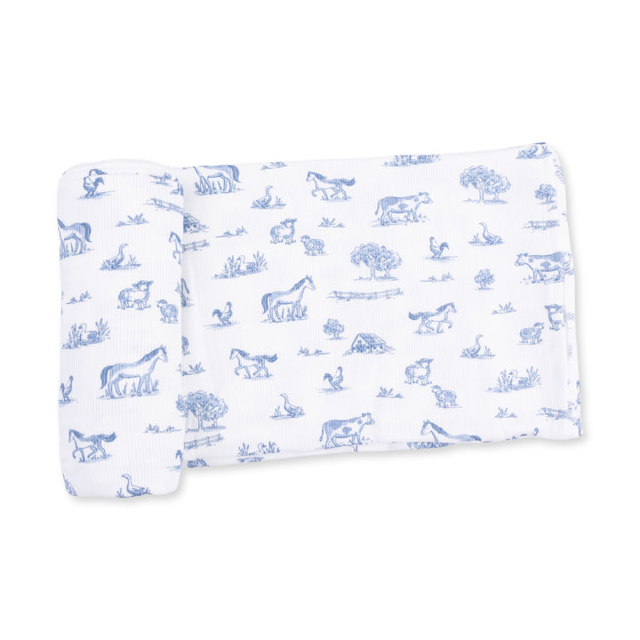 Angel Dear Farm Friends Swaddle Blanket Ivory &amp; Blue