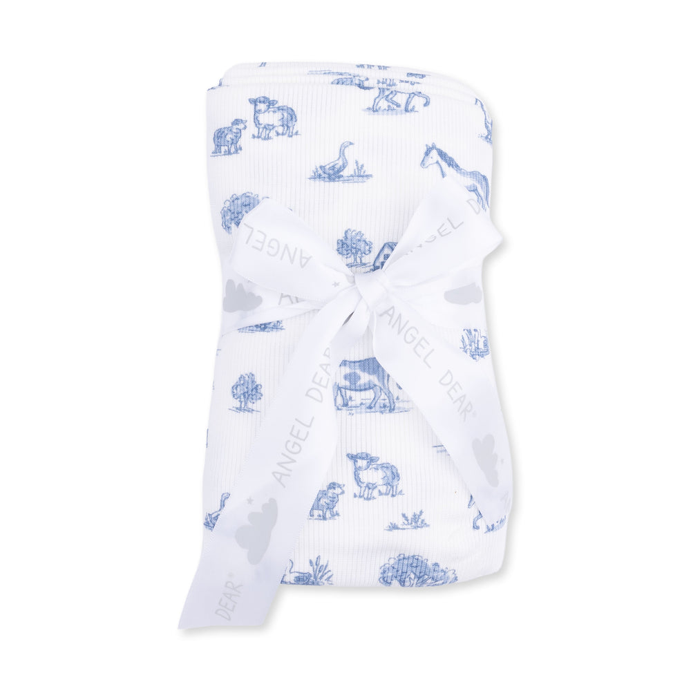 Angel Dear Farm Friends Swaddle Blanket Ivory & Blue