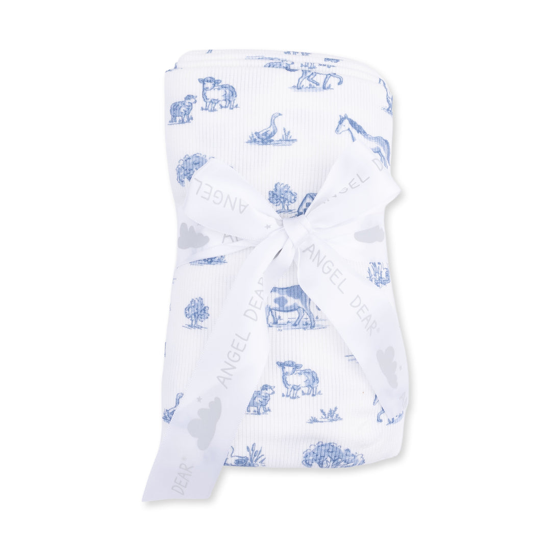Angel Dear Farm Friends Swaddle Blanket Ivory &amp; Blue