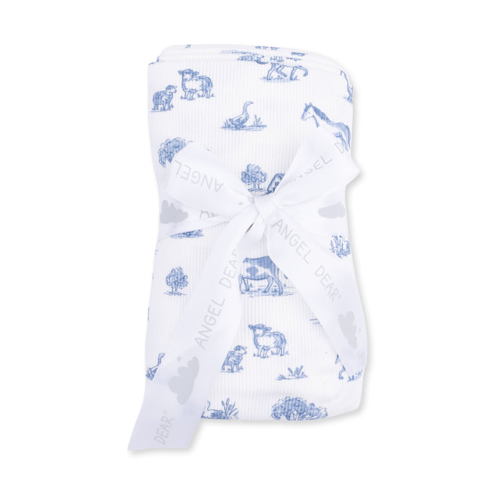 Angel Dear Farm Friends Swaddle Blanket Ivory &amp; Blue