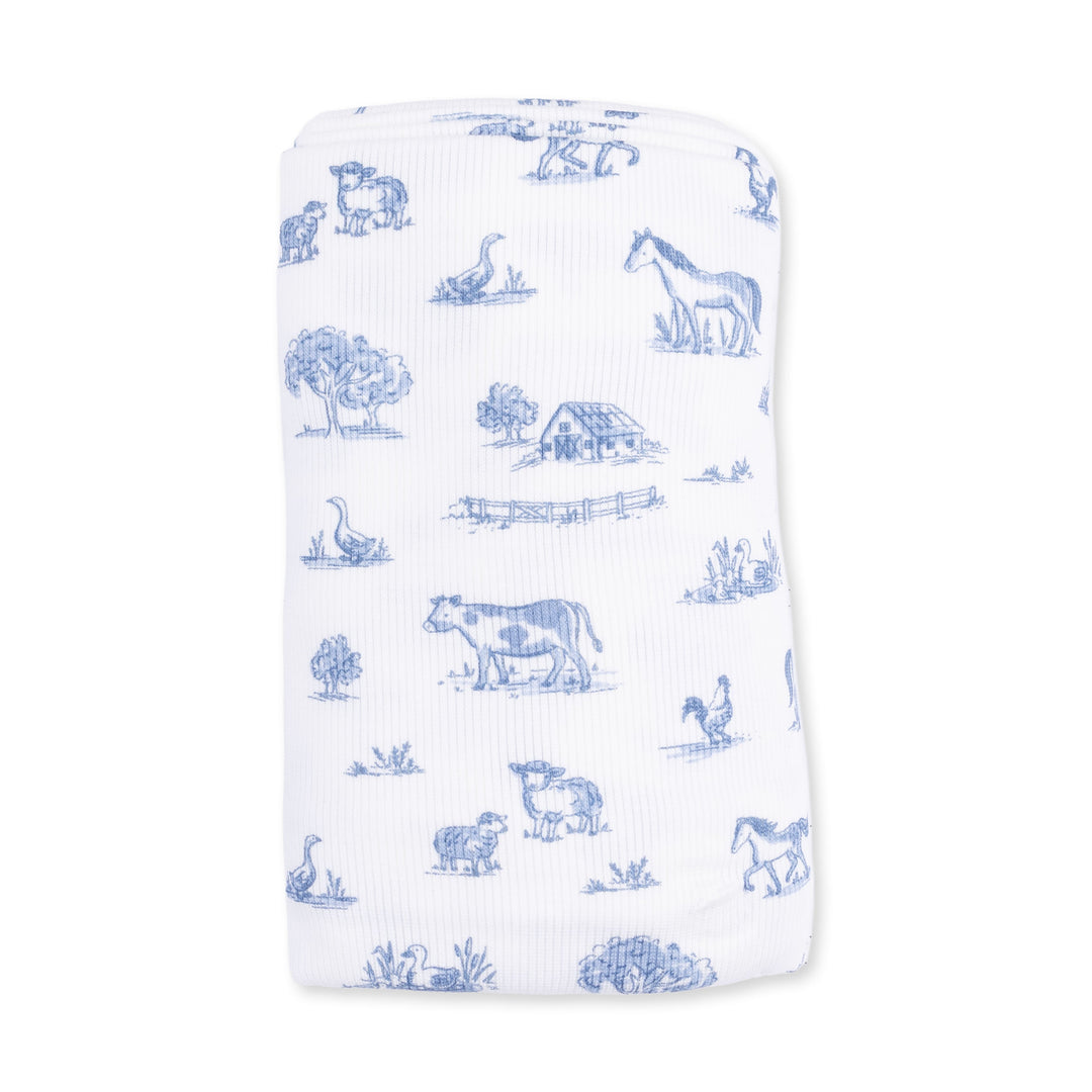 Angel Dear Farm Friends Swaddle Blanket Ivory &amp; Blue