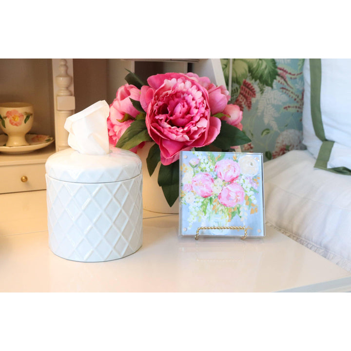 The Chloe Scalloped Ceramic Tissue Box Cover – Decorative Floral Vessel